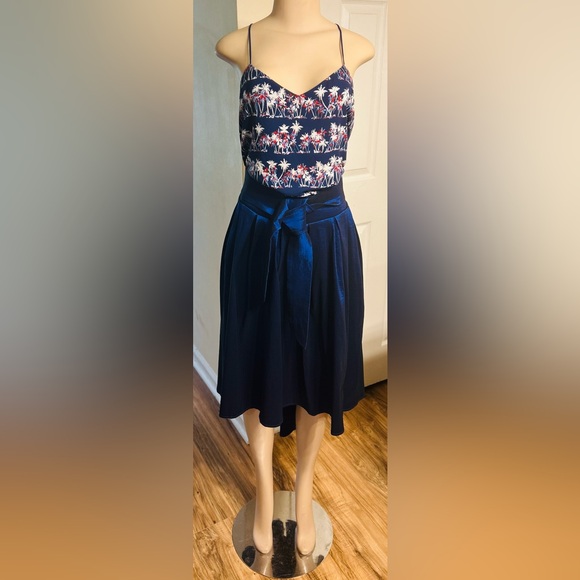 Elegant Royal Blue Low High Pleated Women's Skirt w Front Ties - Picture 4 of 10